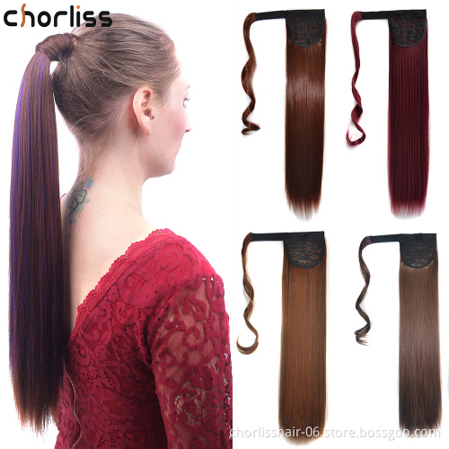 20 inch  Comfortable Long Straight Cheap Instant Clip In Wrap Around Ponytail Extension Hair pieces Synthetic Hair Ponytails